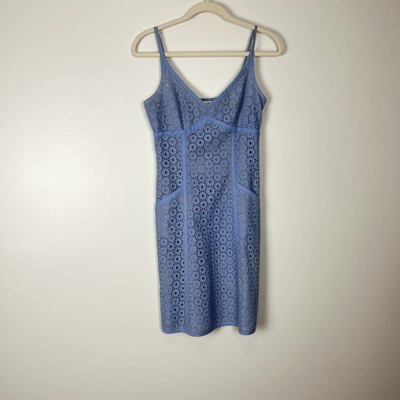 Susana Monaco Blue Silk Eyelet Lace Embroidery Mini Dress Size 2 - Picture 2 of 12